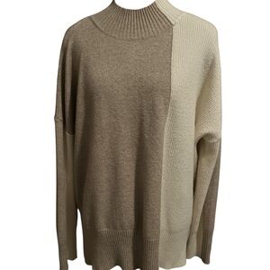 Cyrus Two-Tone Brown and Cream Women's Turtleneck Sweater